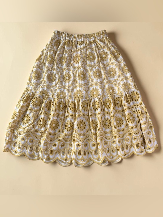 Liv Los Angeles Dresses & Skirts - Mustard yellow embroidered midi skirt